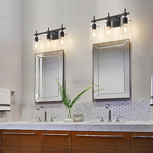 Image of SOLFART 3 Lights Black Vanity Lights for Bathroom Wall Light Fixtures Bathroom Light Fixtures Over Mirror Bath Vanity Light Black