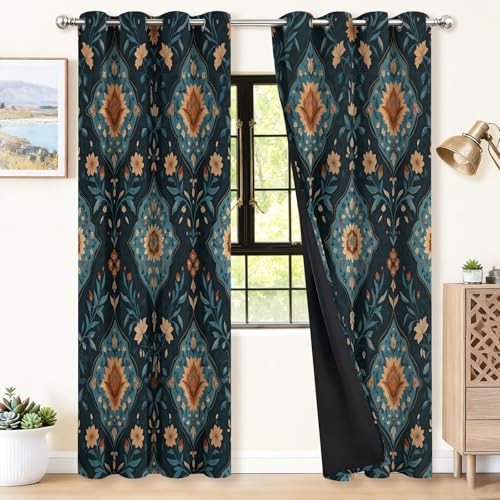 Genérico Pack de 2 Cortinas Opacas Oscuro - Cortinas Térmicas con Ojales y Diseño Etnicidad geometría patrón, Bloqueo de Luz y Ruido para Salón y Dormitorio, 58.5x138 cm (An x Al)