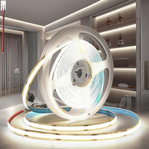 PERVADEO Ruban LED COB 12V, 5M bande LED COB Blanc Froid 6000K Découpable Flexible 320LED/M, CRI90, pour Chambre, Décoration de la Maison (Sans Alimentation)