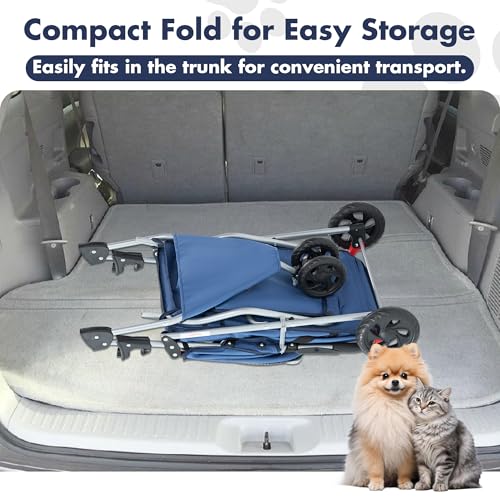 Image of Sweetcrispy 3 Wheels Pet Stroller for Small Dogs and Cats - Foldable Dog Stroller with Mesh Windows, Storage Basket & Cup Holder, Lightweight & Durable Pet Carrier for Travel, Outdoor Use, Blue