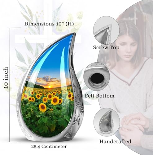Image of Teardrop Sunflower Urns for Human Ashes - Sunset Sunflower Urn for Human Ashes Adult Male - Cremation Urns for Men and Women - Funeral Urn for Adult Woman 10inch
