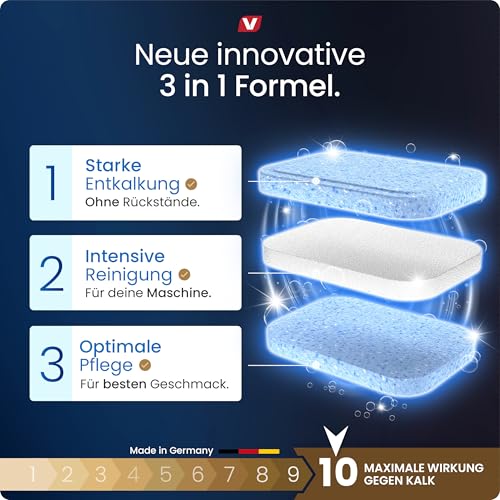 3-in-1 Entkalkungstabletten für Kaffeevollautomaten & Kaffeemaschinen (55 Stück) - Entkalkungs-Tabs für Delonghi, Siemens EQ-Serie, Jura, Krups, Bosch, Miele, Melitta, Tassimo, WMF