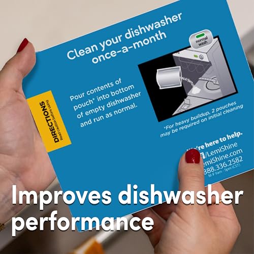 Image of Lemi Shine Natural Dishwasher Cleaner & Deodorizer - 14.08 oz (8 Pack) | Hard Water Citric Acid Cleaning Powder - Lemon Scented Eco-Friendly Dishwasher Cleaner & Deodorizer