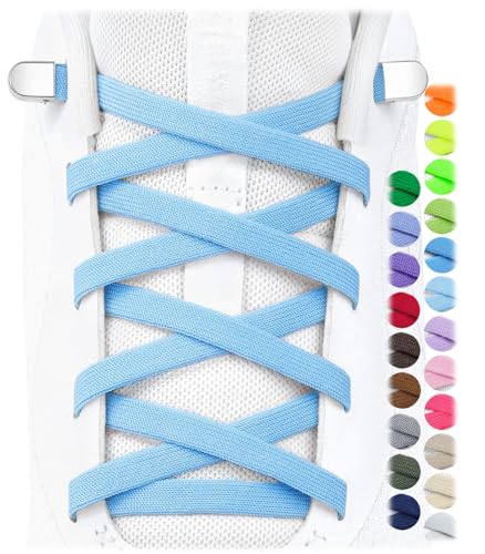 Image of Stepace 2 Pairs Elastic No Tie Shoe Laces for Kids and Adults Sneakers, Stretch Flat Tieless Shoestrings
