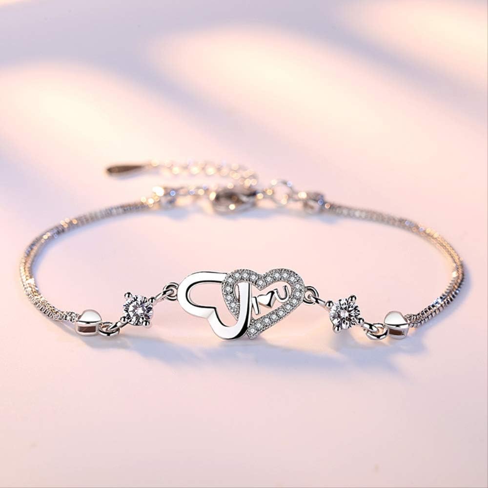 TTDGYYXW Pulseras Colgantes con Dije de corazón de Doble Amor con Cinta de circón para Mujer