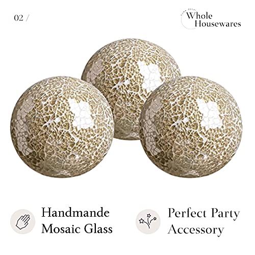WHOLE HOUSEWARES | Decorative Balls for Centerpiece Bowls | Set of 3 | Glass Mosaic Sphere | Diameter 4 WHOLE HOUSEWARES | Decorative Balls for Centerpiece Bowls | Set of 3 | Glass Mosaic Sphere | Diameter 4