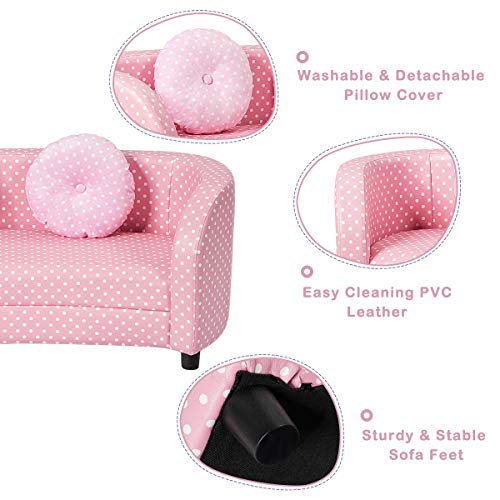 Costzon Kids Sofa Chair, 2 Seats Kids Couch Armrest Chair, Playroom Furniture With Two Cloth Pillows, Eucalyptus Frame Construction, Easy Movement, Perfect For Girls Aged 3-10, Pink #TOP3