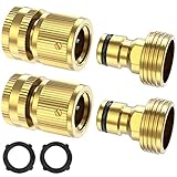 Twinkle Star Garden Hose Quick Connect Water Hose Fitting, 3/4 Inches Brass Female and Male Connector (2 Set)