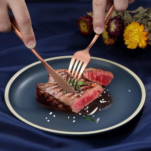 Image of 24-Piece Flatware Set, Stainless Steel Knife Fork Spoon, Home Dinnerware Tableware Set for 6,Stainless Steel Cutlery Set for Home, Kitchen, Restaurant, Utensils (Rosegold)