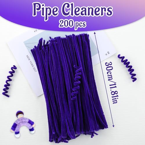 Image of Mnuizu 200Pcs Pipe Cleaners Chenille Stems Craft Pipe Cleaners Fuzzy Sticks | Fluffy Craft Pipe Cleaners for Arts & Crafts, Making Flowers, Animals, Home Decorations, Purple