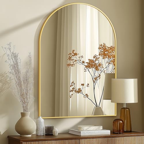 Arched Wall Mirror for Bathroom,Mirrors for Wall,28''x40'',Vanity Mirror for Bedroom Dresser, Entryway, Living Room, Metal Frame (28''x40'',Gold)
