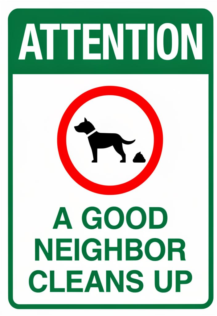 peiyeety Attention A Good Neighbor Cleans Up Tin Sign 12x8 Inch, Funny Dog Poop Courtesy Reminder Metal Wall Decor, Green & White Outdoor Yard/Garden/Patio Sign, Home Decor Gift Idea