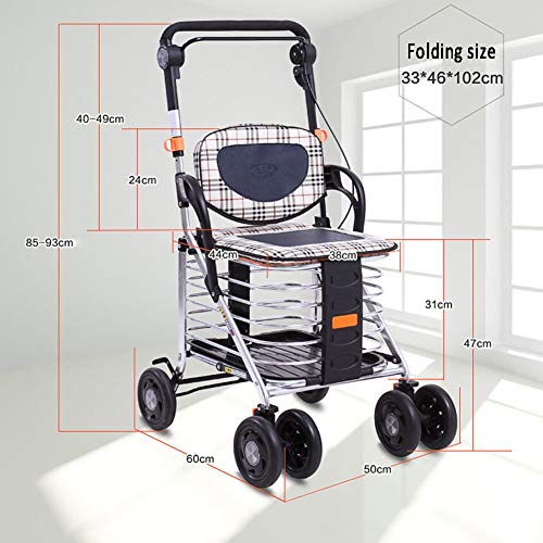 ZHAOHUI Einkaufstrolley Faltbar Universalrad Wagen Alter Mann Mit Sitz Mit Bremse Supermarkt Multifunktion, 2… – Bild 3