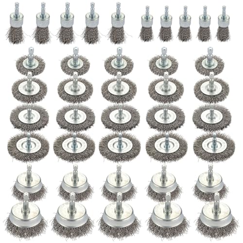 Wire Brush for Drill 40 Pack, Carbon Steel Wire Wheel for Drill with 1/4 Inch Hex Shank, Wire Brushes for Cleaning Rust, Drill Brush Attachments for Cleaning, Rust Removal and Paint Stripping