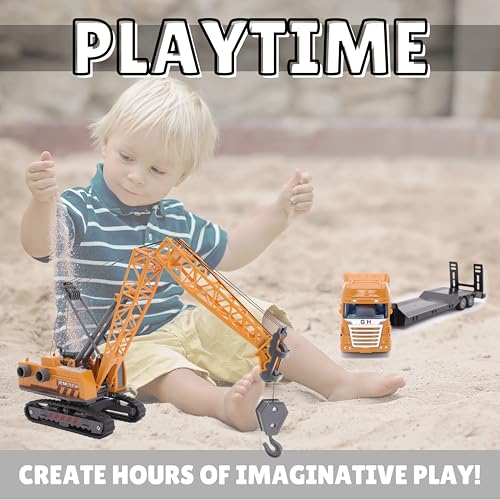 Toyland® LKW-Transporter mit Kran – Spielfahrzeug mit realistischen beweglichen Teilen – Konstruktionsspielzeug für Kinder – Maßstab 1:55