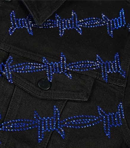 Image of SHION7 Men's Denim Jacket, Slim Fit Streetwear Jean Jackets For Men, Fashionable Embellished Rhinestone Jeans Coat