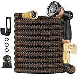 75 ft Expandable Garden Hose - Kink Free Flexible Water Hose with Thumb-Controlled 10-Function Nozzle, 3/4 Solid Brass Connectors, Retractable Latex Core - Lightweight Expanding Hose