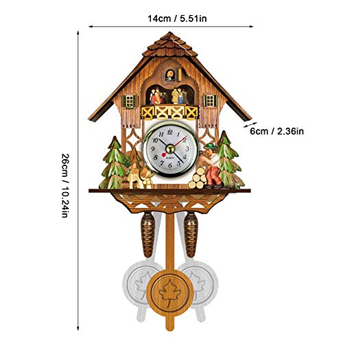 Tiny Modern Cuckoo Clock -Antique Wooden Handcrafted Chalet Cuckoo Birdhouse Wall Clock-Pendulum Wall Clock Home Decor Hanging Cuckoo Clock- Auto Swing Bell Pendulum Home Decor (B)