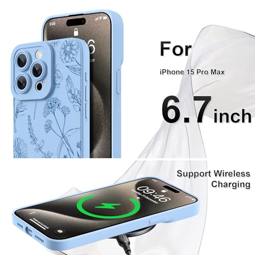 Idée cadeau coque iPhone 15 Pro Max fleurs bleues filles femmes - 5