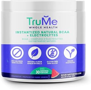 TruMe Whole Health All Natural BCAA + Electrolytes - Vegan Post Workout Supplement - Potent Electrolyte Powder - Sour Watermelon - Sugar Free, Gluten Free Hydration Powder for Muscle, Stamina - 210g