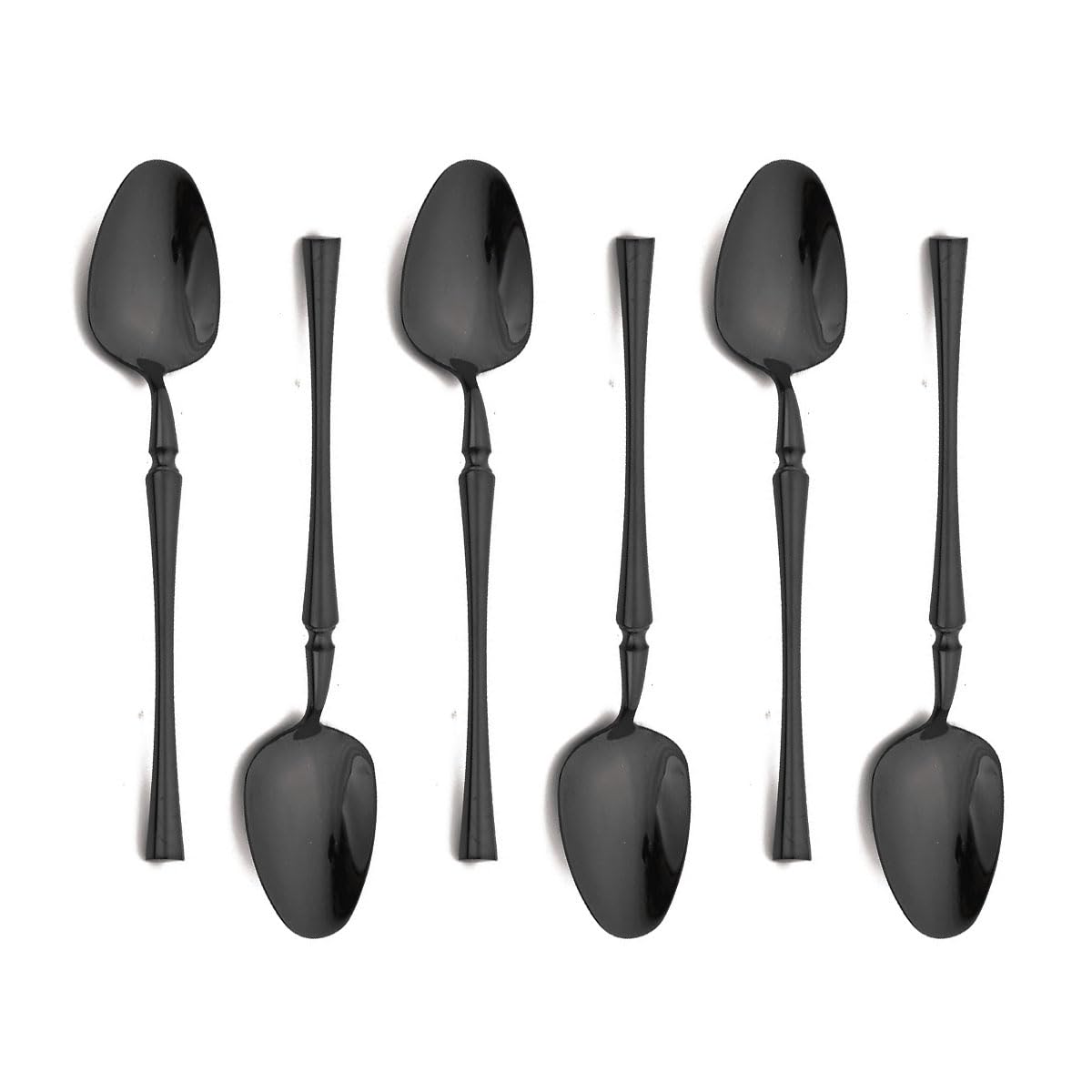 6-Piece 5.78" Teaspoon Set Black 18/8 Stainless Steel Small Spoon Mini Spoons Set for Cake IceCream Coffee Tea Mirror Polished Dishwasher Safe for Home Wedding Party