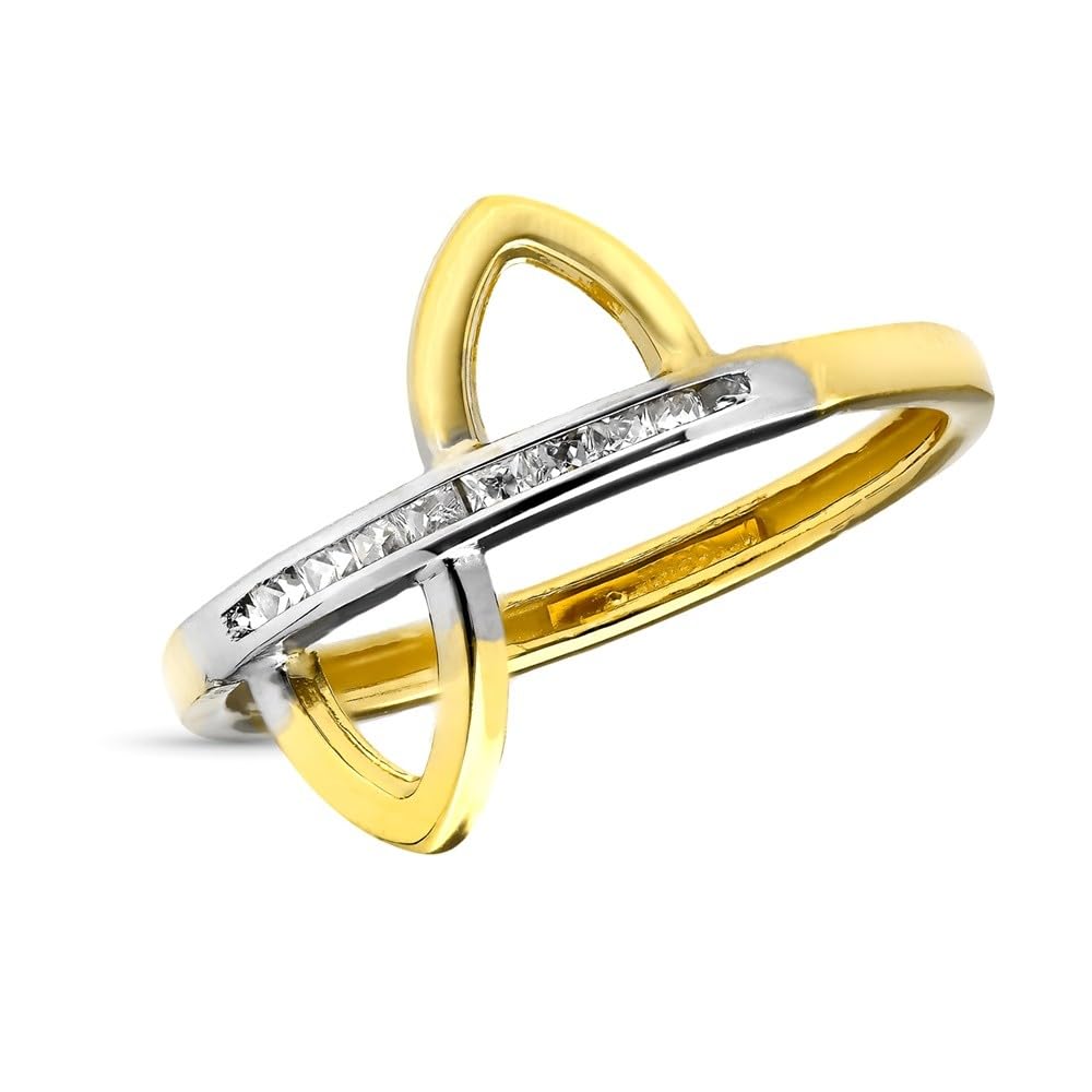 Bague en or bicolore 9k aux losanges sertis d'éclat
