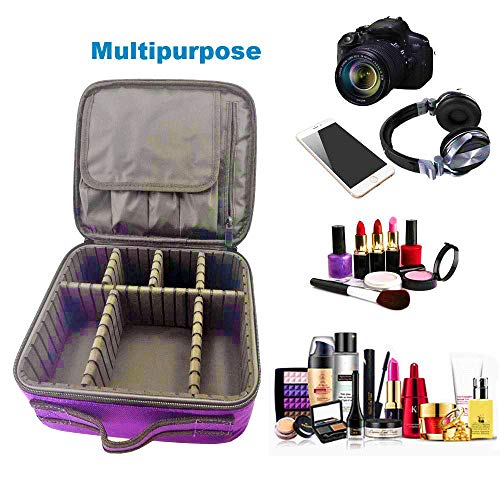 Travel Makeup Train Case Professional Cosmetic Organizer Case Makeup Artist Storage Bag Makeup Bag With Adjustable Dividers For Makeup Brush,Nail Tool,Toiletry,Jewelry And Digital Accessories Purple #TOP4