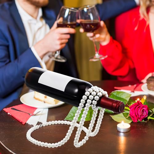 Soporte para botella de vino estilo collar de perlas blanco miniatura 4