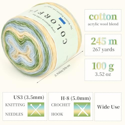 Image of Aeelike Cake Yarn for Crocheting, 3 Skeins Gradient Yarn 100g (3.52 oz) 245m (267 Yards) # 3 Light Weight, Soft Ombre Yarns Fairyland Yarns Rainbow for Making Colorful Crafts, Mint Green Gradient