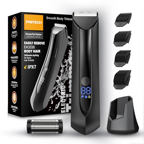 Image of PRITECH Electric Body Hair Trimmer - Waterproof Mens Groin Hair Trimmer Ball Shaver USB Recharge Dock Body Grooming Kit with Ceramic Blade Male Hygiene Razor (Drak Gray)