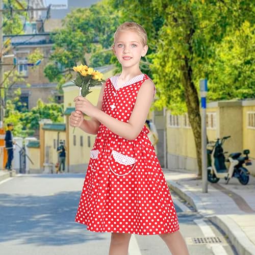 Sunny Fashion Girls Dress Blue Polka Dot Pocket Pleated Summer Sleeveless Cotton3