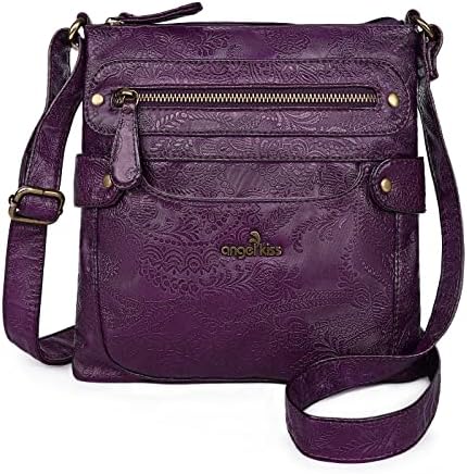 Angel Kiss Crossbody Purses for Women, Zipper Pocket and Adjustable Strap, Retro Vegan Leather Women’s Shoulder Handbags