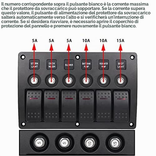 Pannello combinato di interruttore universale 12-24V 6Gang per caravana, yacht, barca marina, pannello di interruttore LED impermeabile agli spruzzi