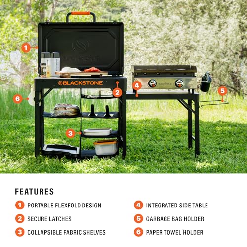 Blackstone 2237 On-The-Go Prep Table with Collapsible Carry Case Design, Powder Coated Steel, Black