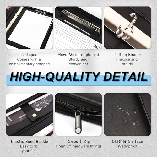 Image of Eshow Portfolio Organizer - 3 Ring Binder with Zipper, Vegan Leather Business Padfolio Folder with Notepad Includes 5 Clear Sheet Protectors for Documents Files for Men Women