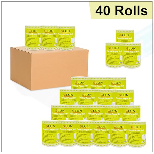 Image of GLUN Credit Card Receipt Rolls, Pack of 40 Rolls 79mm(3 inch) x 50 Meter Length, Smudge & Jam-Free Surface for Cash Receipt Billing