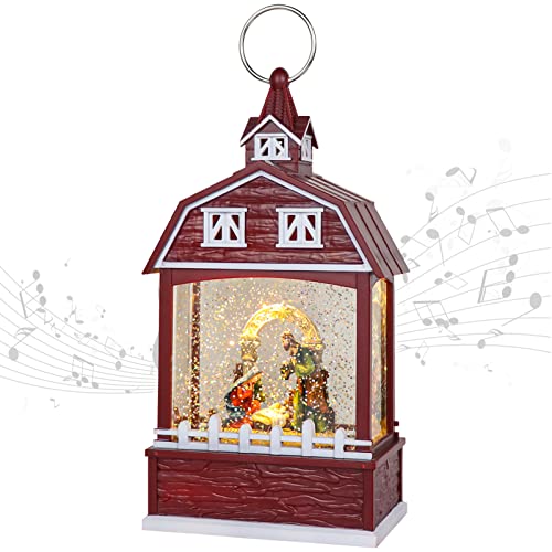 Image of Eldnacele Nativity Red Musical Snow Globe Lantern with 6H Timer