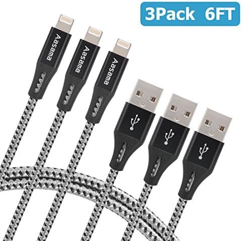 Aasama iPhone Cable, 6 Feet Nylon Braided 8 Pin Lightning to USB Sync and Charging Cord for iPhone, iPad and iPod (with Leather Straps)