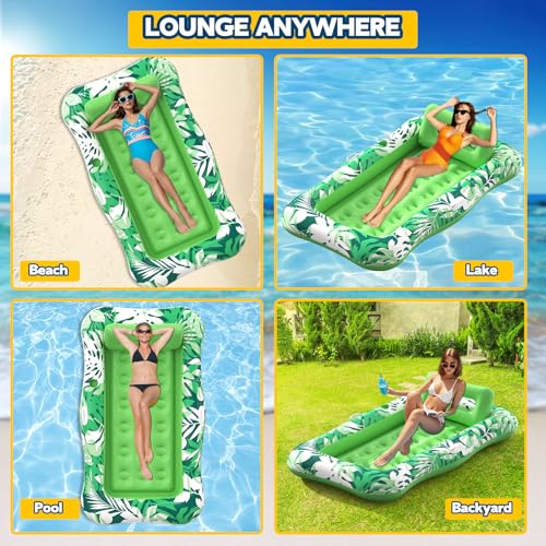 Nenrsl Pool Floats Adult,76"x48" XL Inflatable Tanning Pool Lounger Float with Pillow,4 in 1 Suntan Tub Sunbathing Raft Floatie Water-Filled Mattress Kids Pool Ball Pit,Perfect for Party&Relax,Green by Nenrsl - Used condition - Image 7