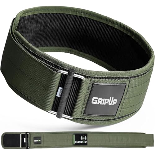 GripUp Weightlifting Belt AUTO LOCK 4” Premium Adjustable Gym Belt Olympic Cross Training Support Men & Women Functional Fitness Powerlifting Bodybuilding Weightlifting Deadlift GP-006 (Green, Large)