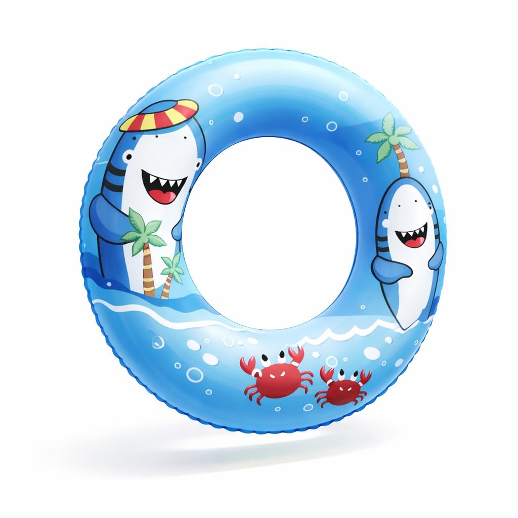 Summer Shark Kids Inflatable Swim Ring, Blue Shark Pool Float Tube Swimming Pool Shark Float Tube for Kids (70 cm.)(1 Pcs)-image-0