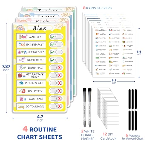 Image of 4 in 1 Namable Chore Chart for Kids, Dry Erase Morning /Bedtime Routine Chart for Kids for Refrigerator, Magnetic Visual Schedule for Kids Toddlers to Do List Checklist for Multiple Kids