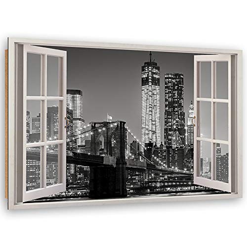 Feeby Tableau 3D Illusion Déco Imprimé Moderne New York Noir et Blanc 60x40 cm