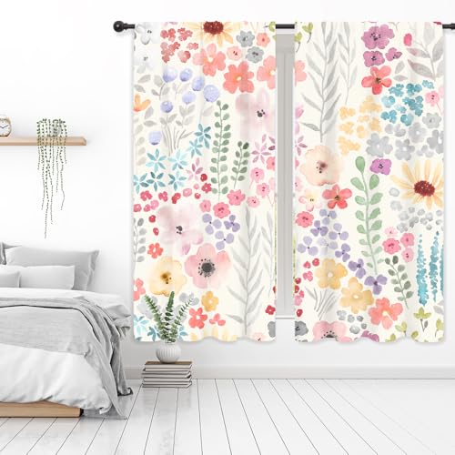Riyidecor Colorful Floral Curtains Pink Cute Boho Wildflower Trendy Watercolor