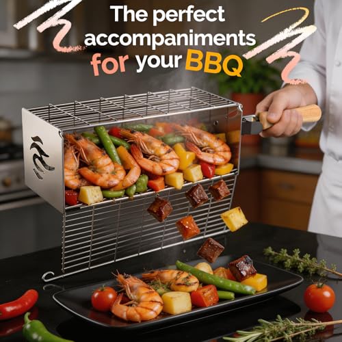 TNTOR Square Grill Basket, Larger 304 Stainless Steel Nesting Grilling Net, Removable Handle, BBQ Grilling Accessories Tools for Veg Shrimp, Outdoor Cooking Camping grilling gifts for men Dad Husband by TNTOR - Image 7