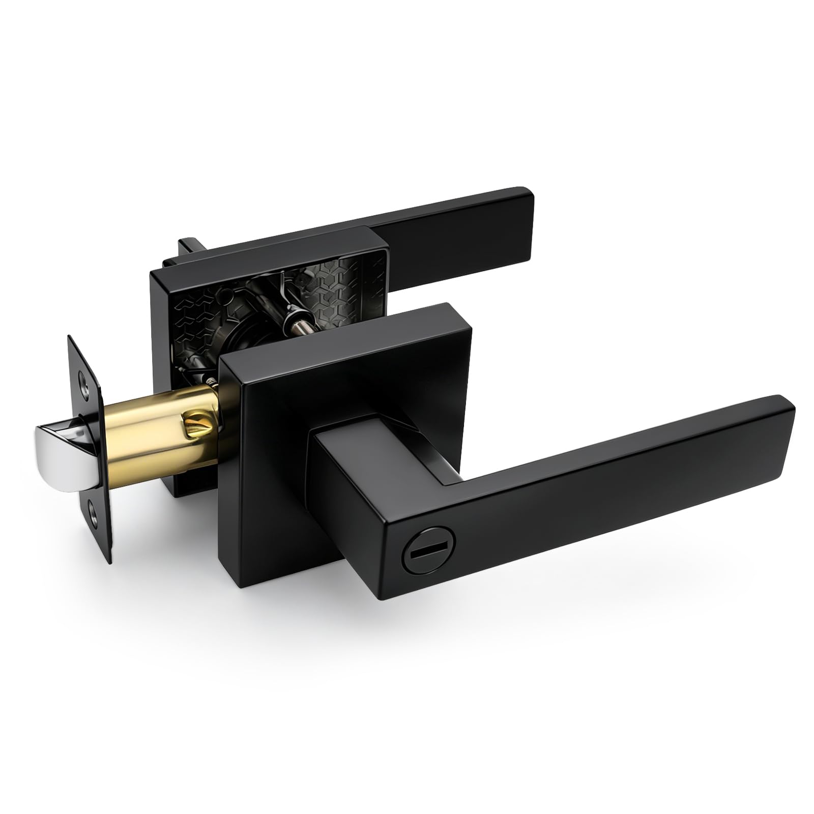 Brotima Matte Black Privacy Door Lever,Modern Square Keyless Door Handle with Adjustable Latch (60/70mm Backset),Stainless Steel Interior Door Handles for Bedrooms & Bathrooms — image 1