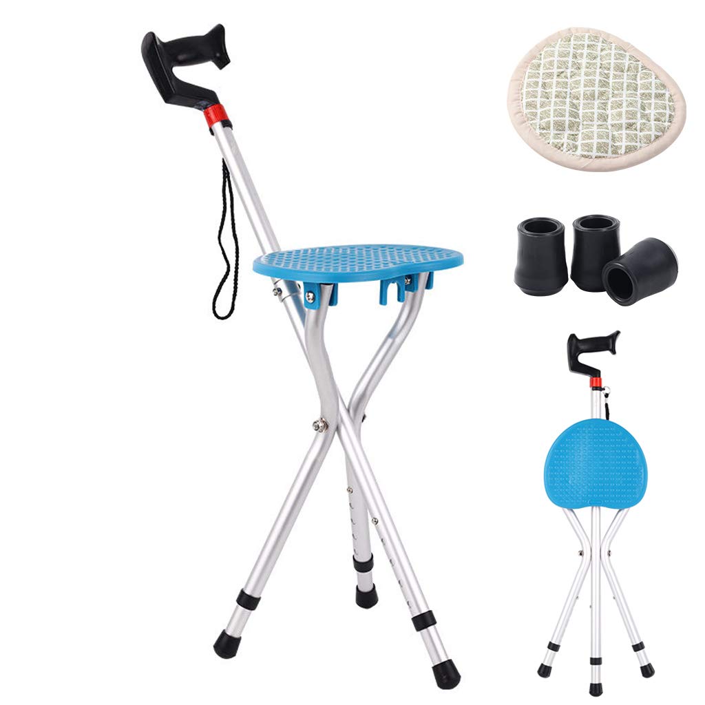Bastón de aleación de aluminio plegable antideslizante, taburete de tres patas, muleta portátil con taburete, bastón antideslizante para ancianos, andador para ancianos, paseo a pie