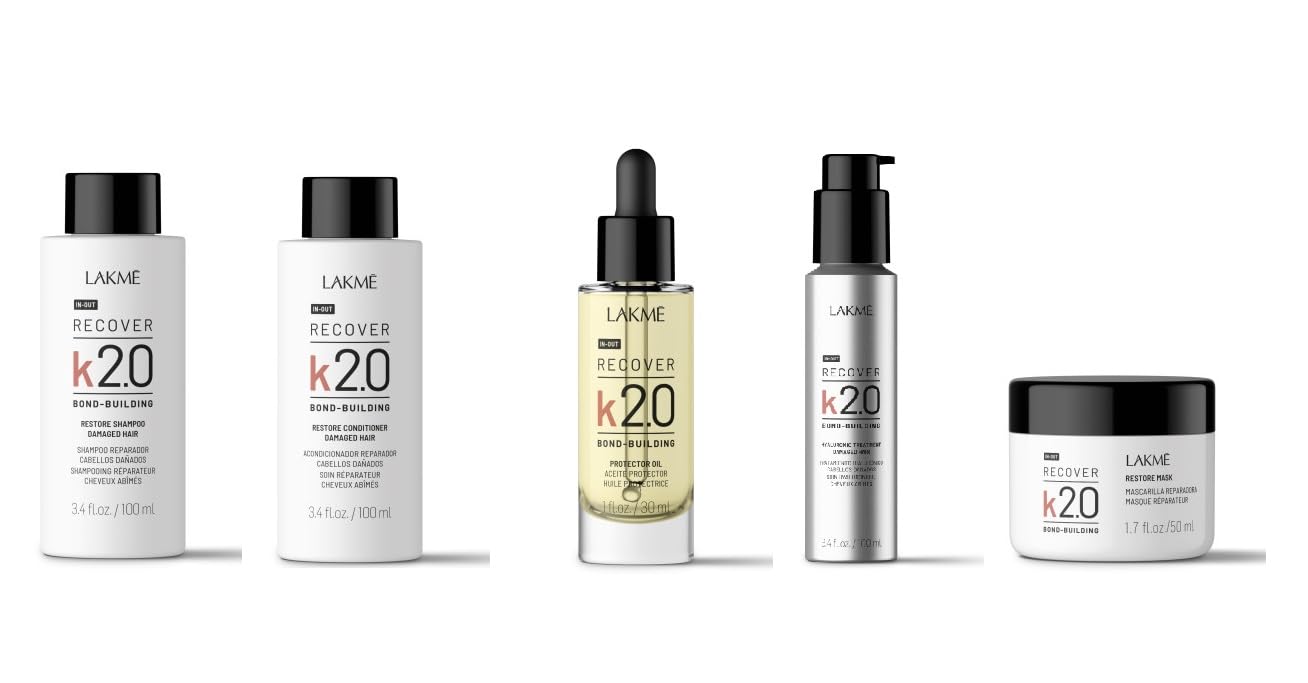 Lakme Pack ahorro K2.0 RECOVER KIT CABELLOS DAÑADOS PROFESIONAL Reparación Capilar, 5 Productos al precio de 3, Tratamiento para Cabello Dañado con Ácido Hialurónico