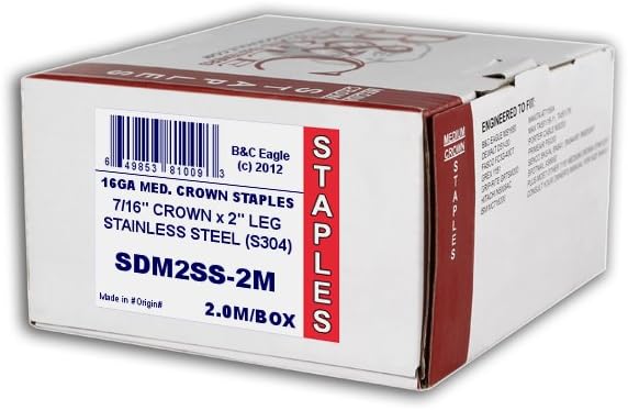 Get Cheap Price B&C Eagle SDM2SS-2M 2-Inch Length x 7/16-Inch Medium Crown x 16 Gauge S304 Stainless Steel Construction Staples (2,000 per box) One-Day Sale: Up to 50% Off B&C Eagle SDM2SS-2M 2-Inch Length x 7/16-Inch Medium Crown x 16 Gauge S304 Stainless Steel Construction Staples (2,000 per box)
