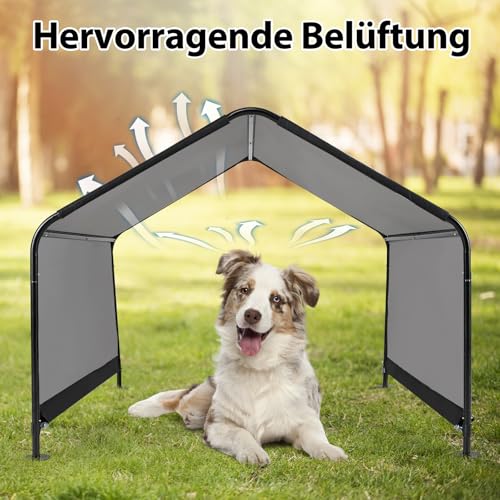 COSTWAY Hundehütte Outdoor, Hundezelt für große, mittlere & kleine Hunde, Haustierzelt wasserabweisend, mit Regenvordach & Bodenpfählen, Metallrahmen, 129 x 124 x 108 cm, Schwarz